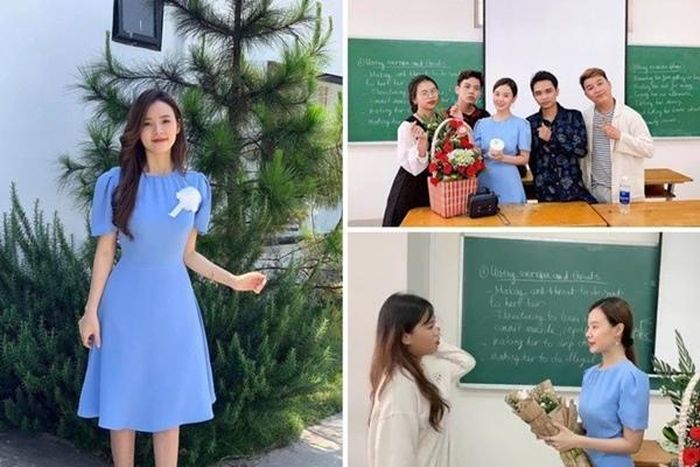 Không gò bó một phong cách, Midu lựa chọn những bộ cánh trên giảng đường theo tiêu chí thân thiện và gần gũi. Váy tay bồng cùng những nếp ly tinh tế, sơ mi cơ bản hay mẫu áo ren trắng đầy nữ tính tạo nên hình ảnh một quý cô hiện đại, độc lập.