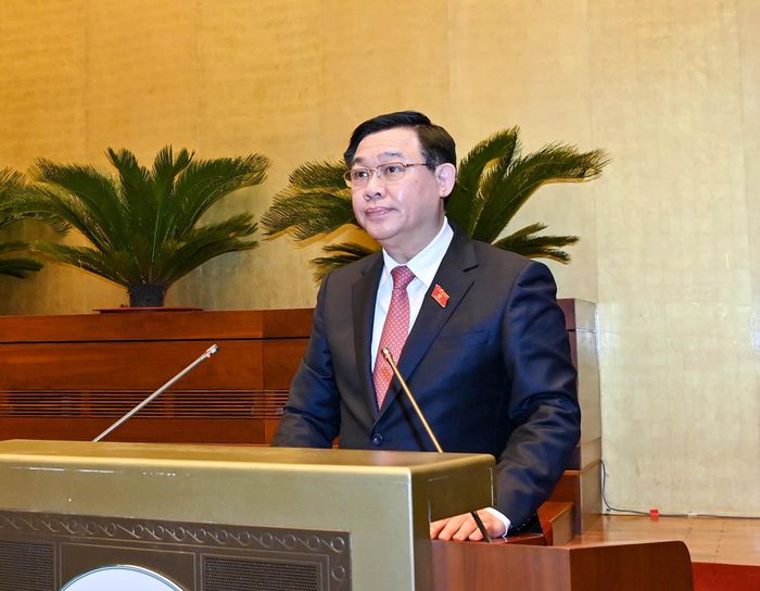  Chủ tịch Quốc hội Vương Đình Huệ phát biểu tại kỳ họp. Ảnh Như Ý