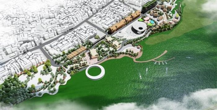 Ý tưởng "Quận nghệ thuật Sông Hồng" của Công ty CP Tư vấn và đầu tư kiến trúc Avant - giải Nhất hạng mục Bảo tồn và phát huy giá trị không gian kiến trúc, quy hoạch truyền thống của Cuộc thi Thiết kế không gian sáng tạo Hà Nội. Ảnh: TTXVN