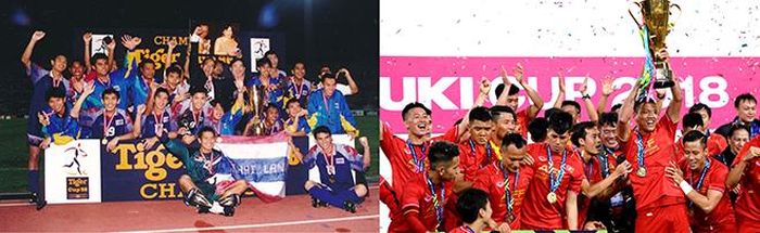 Thái Lan là đội bóng vô địch Tiger Cup đầu tiên và đội tuyển Việt Nam đang là nhà ĐKVĐ AFF Cup