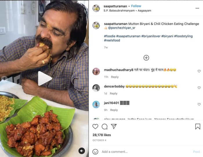 R. Porchezhiyan là một bác sĩ đam mê ẩm thực. Ảnh: Instagram