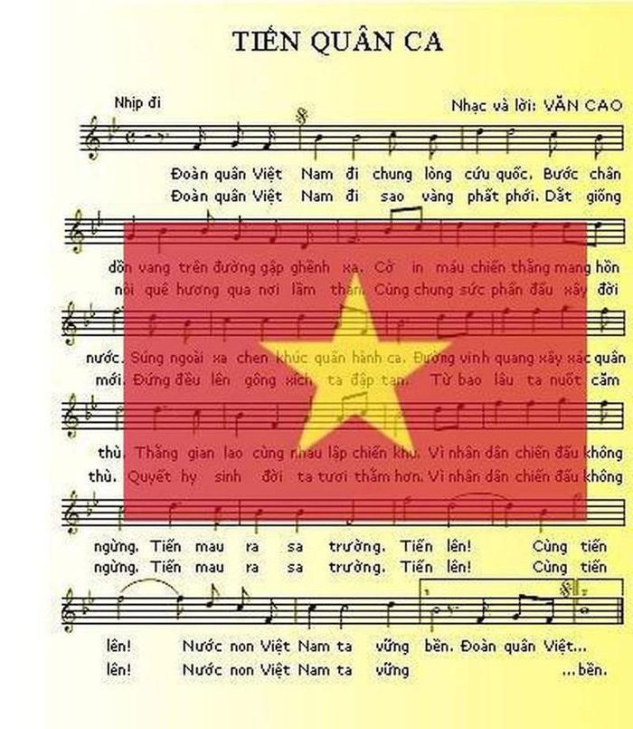 Ca khúc Tiến quân ca là Quốc ca của Việt Nam. Pháp luật Việt Nam nghiêm cấm bất kỳ tổ chức, cá nhân nào, dưới bất kỳ hình thức nào có hành vi ngăn chặn, cản trở việc phổ biến tác phẩm này một cách trực tiếp hay gián tiếp (bao gồm trên mạng). 