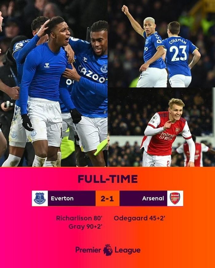 Thắng kịch tính Arsenal, Everton chấm dứt mạch 8 trận không thắng để leo lên thứ 12 trên BXH với 18 điểm. Trong khi đó, Arsenal đón nhận thất bại thứ 2 liên tiếp và mất vị trí thứ 6 vào tay MU