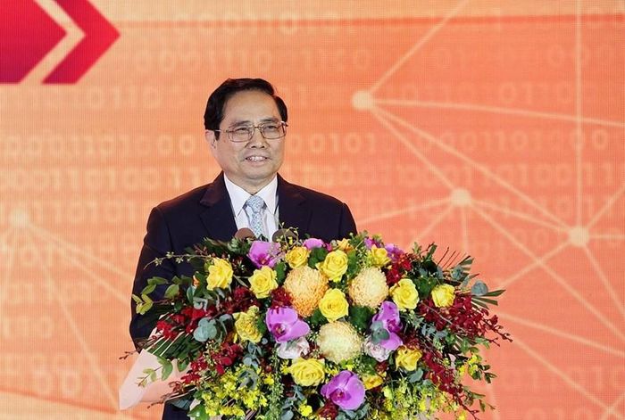  Thủ tướng Phạm Minh Chính phát biểu tại Diễn đàn Quốc gia phát triển doanh nghiệp công nghệ số. (Ảnh: Dương Giang/TTXVN) 