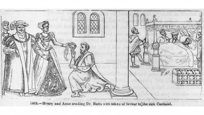 Vua Henry VIII và Hoàng hậu Anne Boleyn cử bác sĩ Butts của triều đình đến thăm Hồng y Wolsey đang mắc bệnh đổ mồ hôi. Ảnh: Getty Images