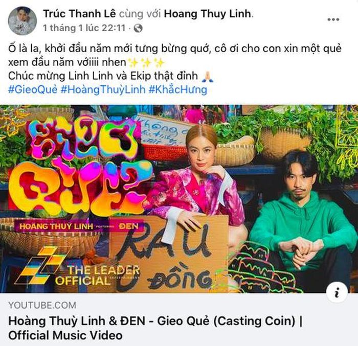 Trước đó Gil Lê cũng đăng tải bài viết chúc mừng sản phẩm mới của Hoàng Thùy Linh