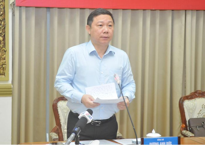 Phó Chủ tịch UBND TPHCM Dương Anh Đức phát biểu tại điểm cầu TPHCM. Ảnh: CAO THĂNG 