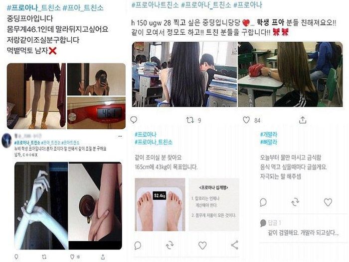Nhiều cô gái chia sẻ ảnh chụp cổ vũ chứng biếng ăn để giảm cân. Ảnh: Twitter.