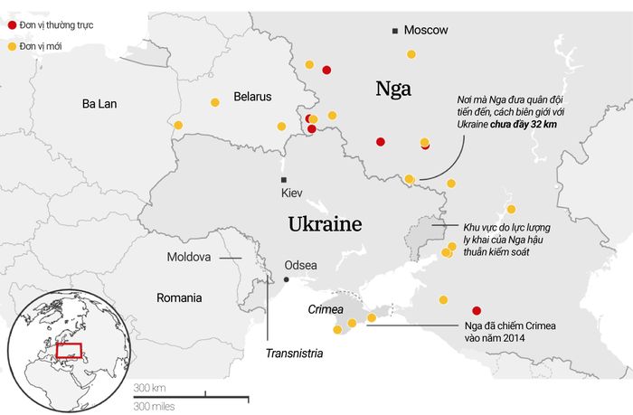  Phân bổ lực lượng quân đội của Nga gần biên giới Ukraine. Đồ họa: Guardian. 