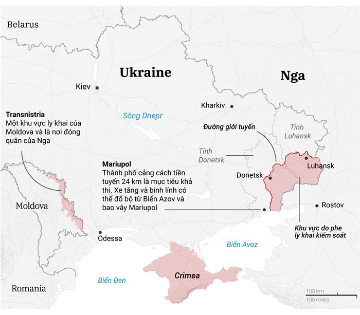  Nga có lực lượng quân đội từ nhiều phía quanh Ukraine. Đồ họa: Guardian. 