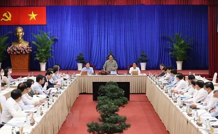 Thủ tướng Phạm Minh Chính chủ trì cuộc họp. (Ảnh: Dương Giang/TTXVN)