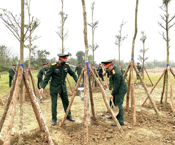 Bộ CHQS tỉnh trồng cây ở doanh trại mới