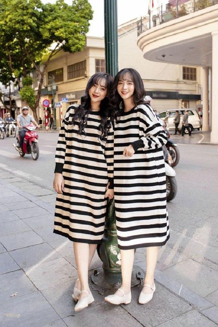 Váy kẻ ngang dáng suông rộng là nguyên nhân làm các cô gái trông to bề rộng.
