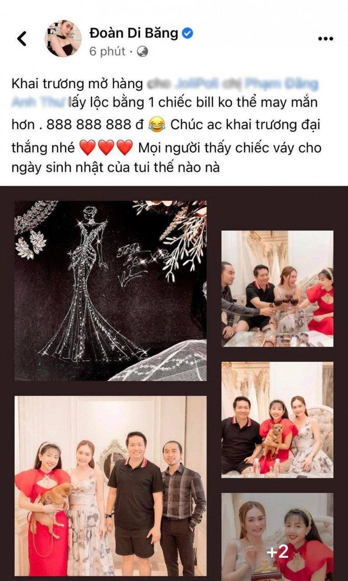 Trong bài viết chia sẻ trên trang cá nhân một thời gian trước, Đoàn Di Băng từng tiết lộ đã chi gần 900 triệu đồng để sở hữu bộ váy "ăn theo" Kendall Jenner để xuất hiện trong buổi tiệc sinh nhật. Chỉ với giá trị này, đủ thấy bà mẹ 3 con đầu tư cho hình ảnh của mình ấn tượng cỡ nào. 