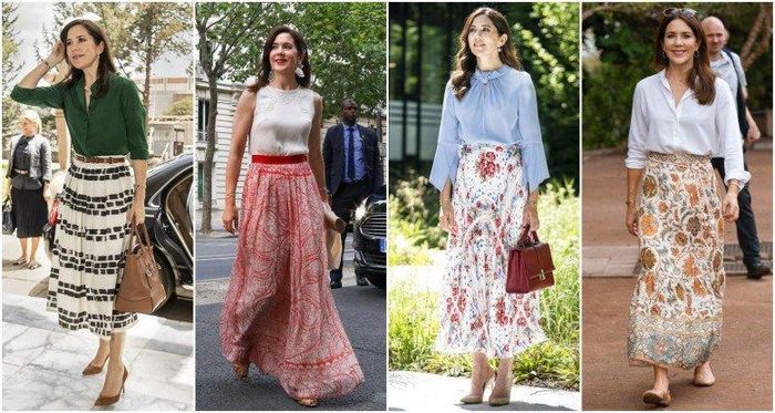 Ngoài những trang phục trơn màu đơn giản hay có phom dáng cơ bản kín đáo, Vương phi Mary không ngại làm mới mình với những bộ váy họa tiết sinh động hay màu sắc sặc sỡ nổi bật tô điểm cho vẻ ngoài thêm phần tươi tắn.