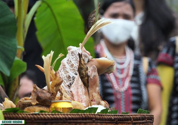 Trong mâm cúng mừng lúa mới thường có các lễ vật: Cơm lam nướng ống, chuột rừng nướng ống, cá suối nướng ống, gà, trứng gà, lợn, bánh giã nếp, bánh a quát, rượu cần, rượu đoác…