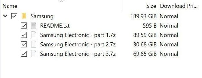  Các dữ liệu bị đánh cắp chia làm 3 phần, tổng dung lượng gần 190 GB. Ảnh: Bleeping Computer. 