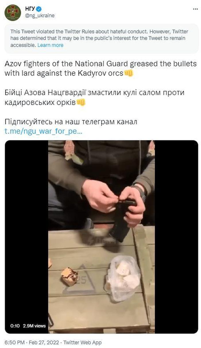 Nguyên nhân của lý do trên là do phần lớn quân Chechnya sùng bái đạo Hồi và heo là loài vật cấm kỵ đối với những người theo tôn giáo này. Vì vậy những chiến binh của Tiểu đoàn Azov rõ ràng là đang muốn kích động đánh vào niềm tin của quân Chechnya.