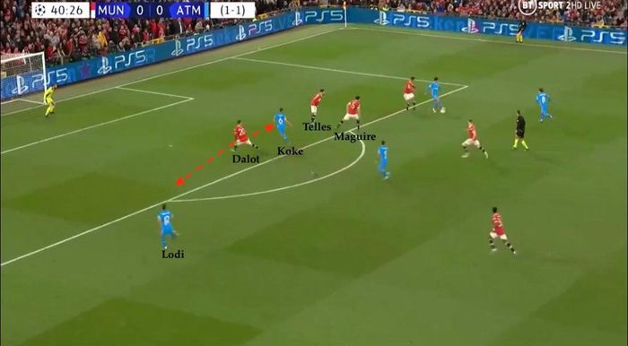  Maguire lùi về nhưng đứng sai vị trí. 