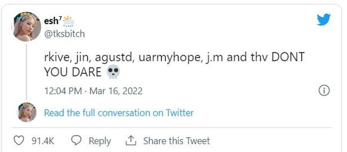 Đã rkive, jin, agustd, uarmyhope, j.m và thv rồi, sao anh dám đối tên?