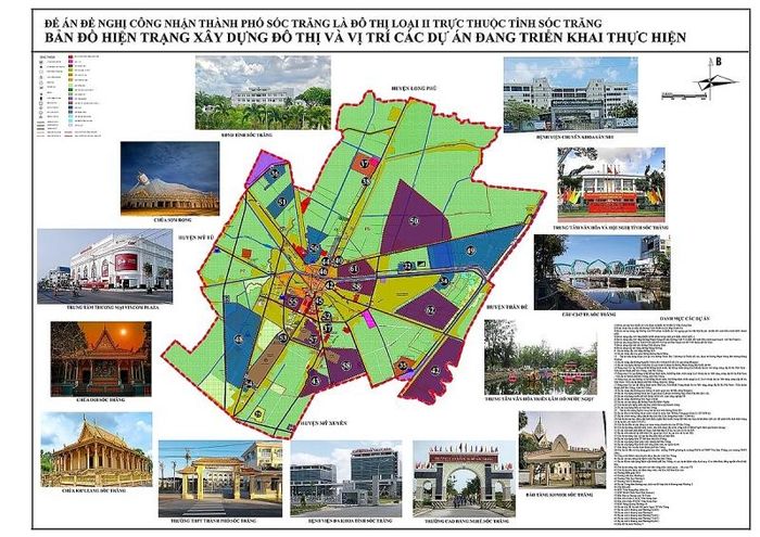Bản đồ hiện trạng xây dựng đô thị và vị trí các dự án đang triển khai thực hiện của thành phố Sóc Trăng.