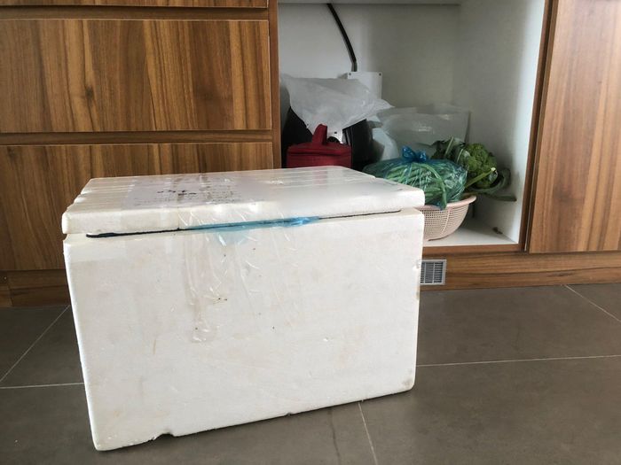 Thùng thực phẩm L. ra bến xe nhận vào sáng 18/3. Ảnh: NVCC.