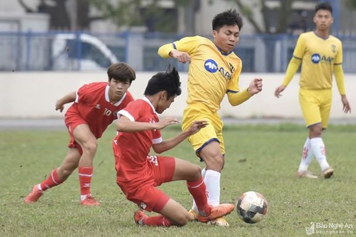 Nòng cốt của U19 SLNA lúc này là những cầu thủ sinh năm 2003, 2004 đã lên ngôi vô địch tại Giải U15 Quốc gia 2019 và U17 Quốc gia 2020. Ảnh tư liệu