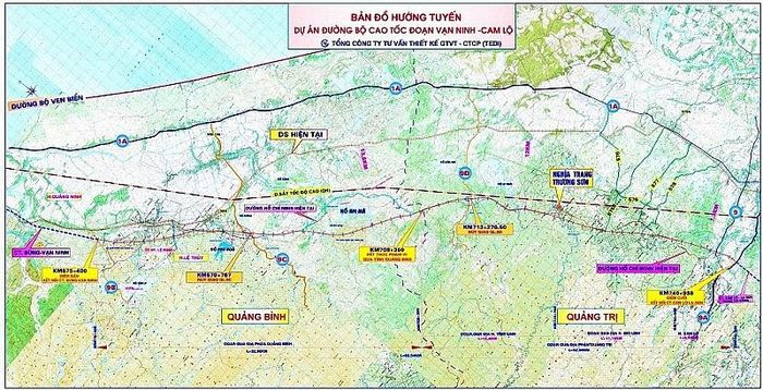 Sơ đồ hướng tuyến cao tốc Bắc - Nam đoạn Vạn Ninh - Cam Lộ.
