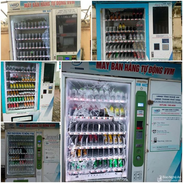 Nhiều máy bán hàng tự động trên địa bàn TP.Vinh liên tiếp bị đập phá. Ảnh: P.V