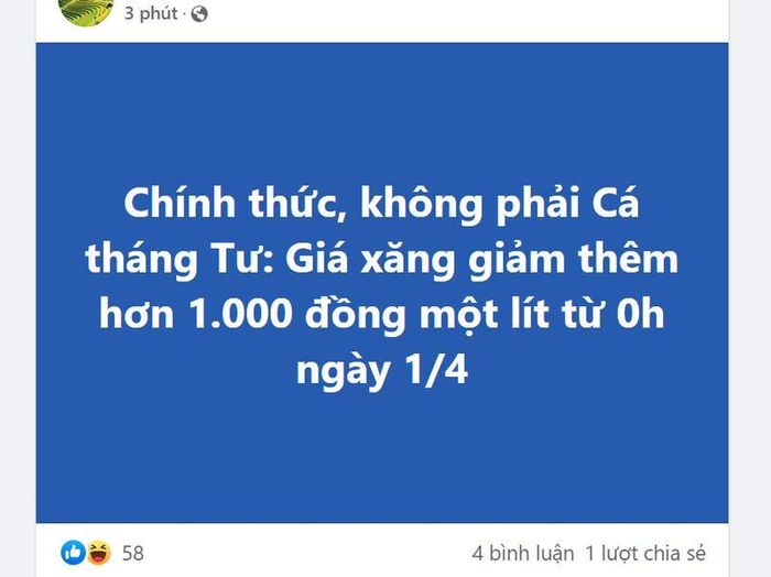 Tương tự khi có thông tin xăng giảm giá vào ngày 1/4