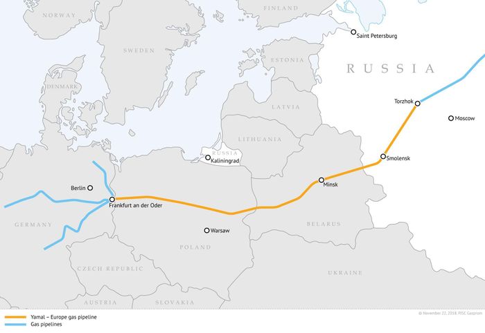 Tuyến đường ống Yamal dẫn khí đốt từ Nga đến châu Âu. Ảnh: Euractiv.