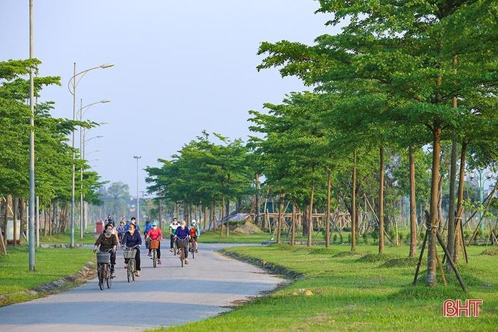 Tại khu vực công viên trung tâm, những gốc bàng lá nhỏ (bàng Đài Loan) đã mang tới một vẻ đẹp tươi mới, không gian thoáng đãng.