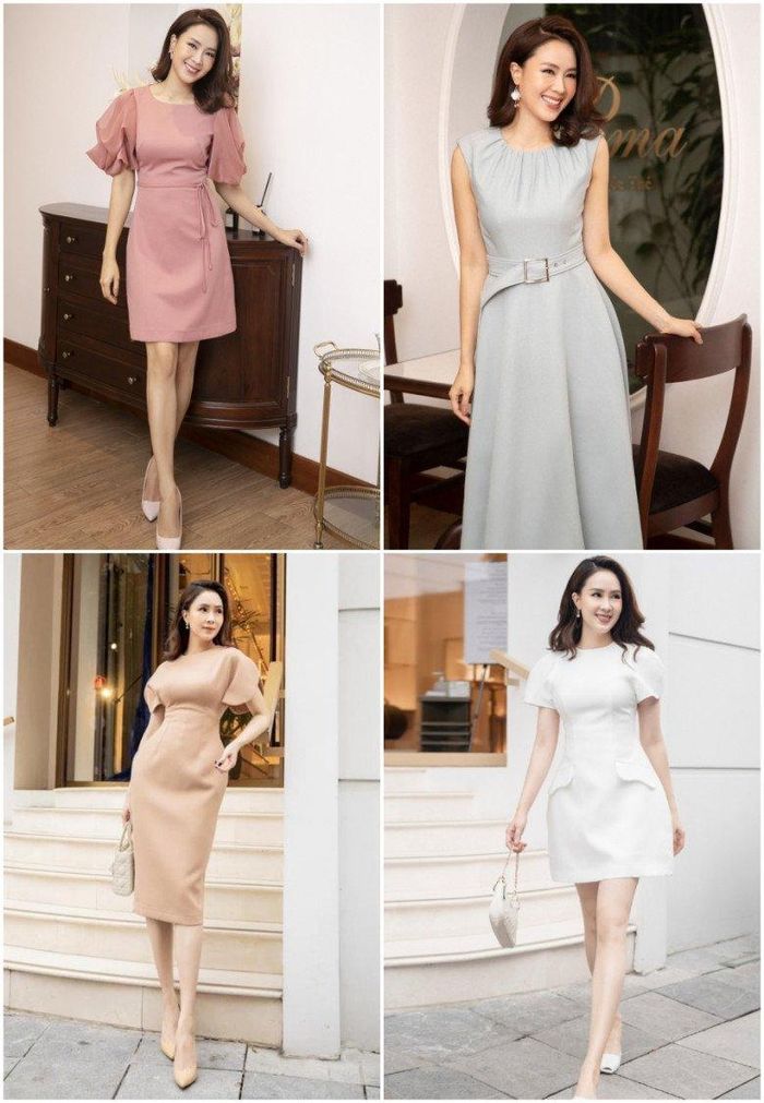 Mỹ nhân VTV hoàn thiện hình ảnh thanh lịch, nữ tính với những bộ váy nhấn eo tôn dáng mang tông màu pastel ngọt ngào. Kết hợp cùng một đôi sandal mũi nhọn, vậy là bà mẹ 2 con đã có thể "hack" chiều cao rồi.