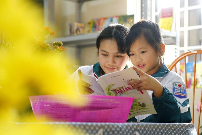 Niềm vui khám phá thế giới từ những cuốn sách của các em học sinh trường Tiểu học Trường Thành (Tuyên Quang). Ảnh: Nam Sương – TTXVN