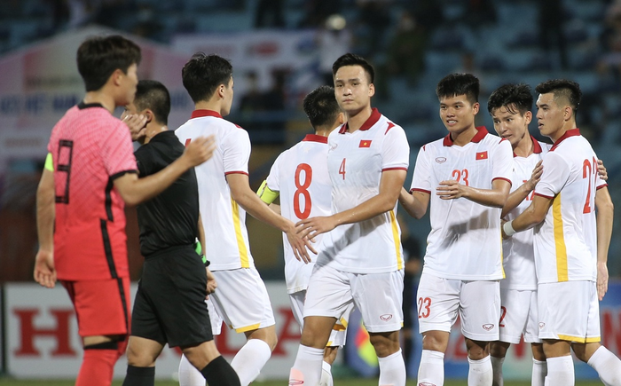 Niềm vui của U23 Việt Nam khi ghi bàn vào lưới U20 Hàn Quốc. Ảnh: LÂM THỎA.