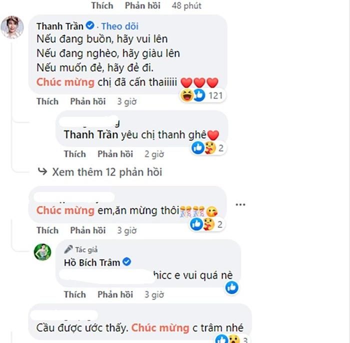 Các bình luận chúc mừng của khán giả và bạn bè nữ diễn viên.