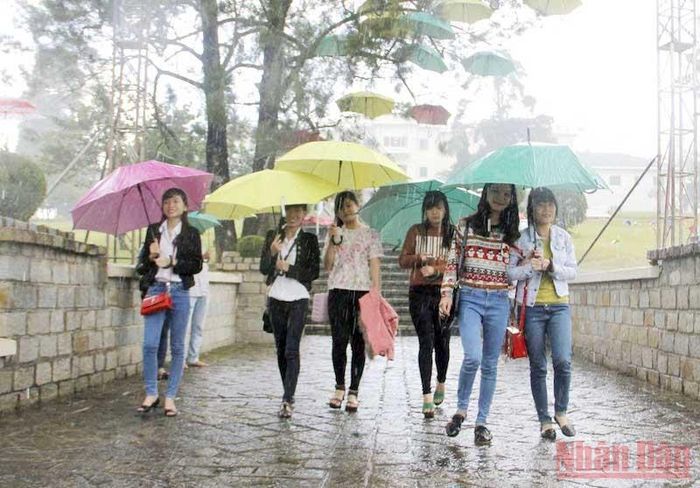 Du ngoạn trong mưa phố núi.