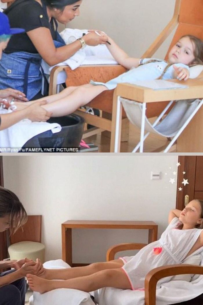 Thậm chí, không chỉ làm da mặt mà Harper còn được các nhân viên massage chân và làm móng. 