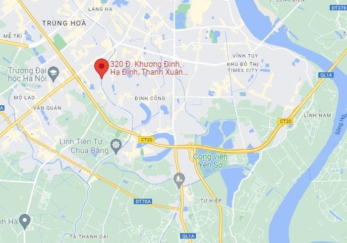  Vụ cháy xảy ra ở ngõ 320 Khương Đình, phường Hạ Đình, quận Thanh Xuân, Hà Nội. Ảnh: Google Maps. 