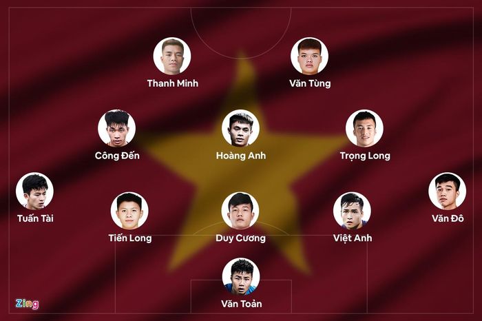  Đội hình xuất phát của U23 Việt Nam trước Timor Leste tối 15/5. Đồ họa: Minh Phúc. 