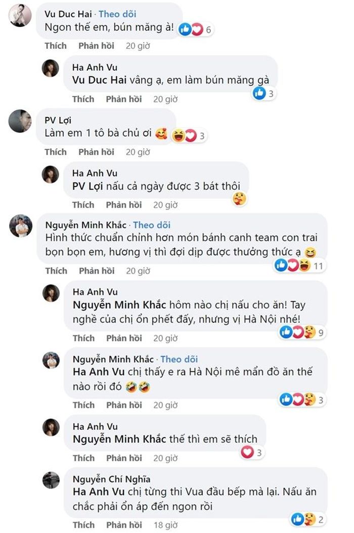 Nhìn món ăn của Hà Anh, nhiều người đã ngay lập tức khen. Siêu mẫu cũng rất tự tin rằng tay nghề nấu nướng của mình "ổn phết", đặc biệt là món hương vị Hà Nội.