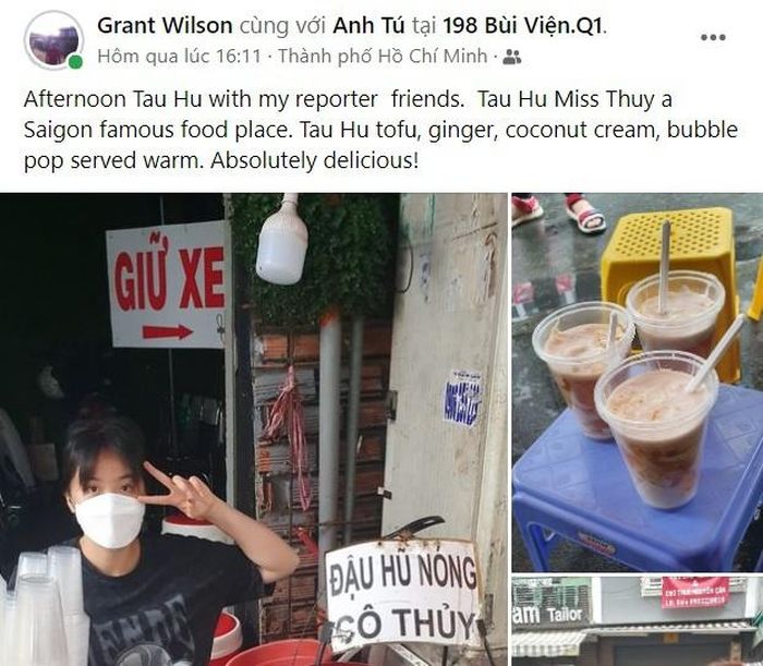 Du khách Australia thích thú chia sẻ món ăn đường phố Việt Nam. Ảnh: Bài đăng của Grant Wilson.