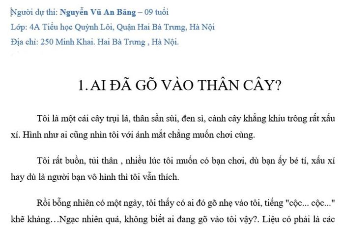 Bản thảo chùm truyện ngắn của Nguyễn Vũ An Băng (9 tuổi)