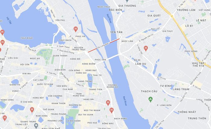  Vị trí cầu Long Biên. Ảnh: Google Maps. 