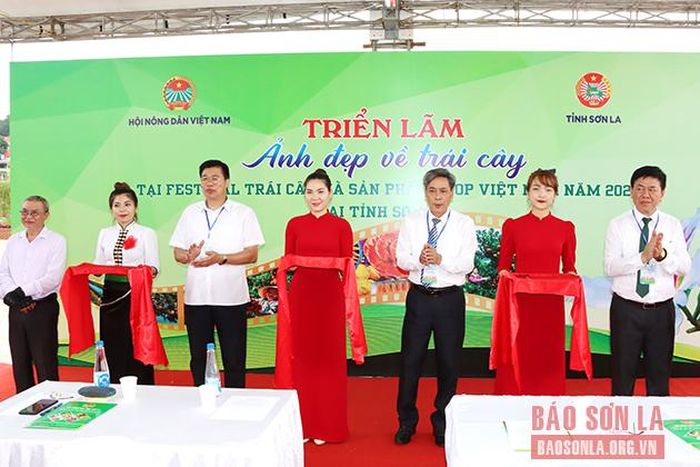Các đại biểu cắt băng Triển lãm "Ảnh đẹp trái cây" tại Festival.