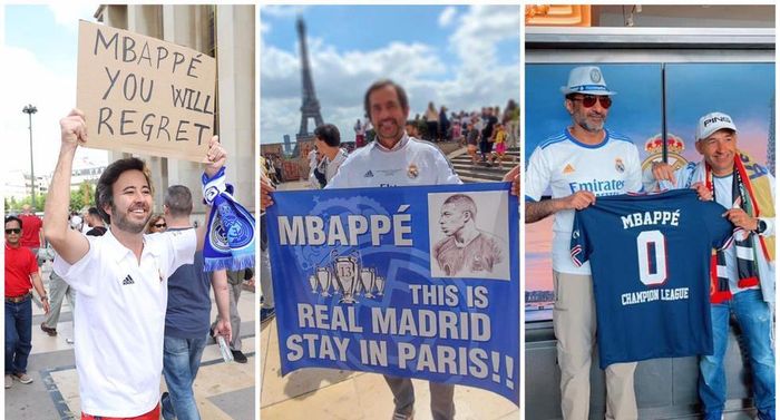 "Mbappe ở lại Paris và đây là Real Madrid" hay "Mbappe, bạn sẽ hối hận" là những thông điệp CĐV Real gửi tới mũi nhọn người Pháp.