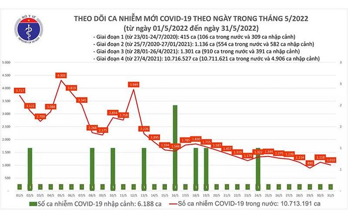 Biểu đồ số ca mắc Covid-19 tại Việt Nam đến ngày 31/5. 