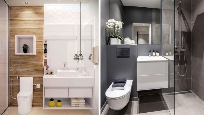 Nhà vệ sinh tầng 1 và 2 đều nhỏ gọn nhưng đầy đủ công năng.