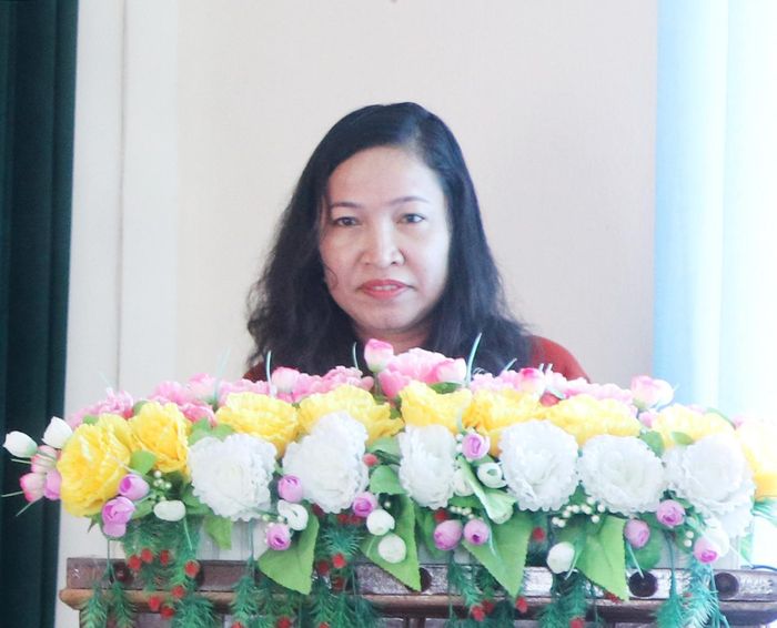 Tân Bí thư Huyện ủy Đak Pơ Lê Thị Thanh Mai cảm ơn sự quan tâm, tin tưởng của Ban Thường vụ Tỉnh ủy. Ảnh: Ngọc Minh