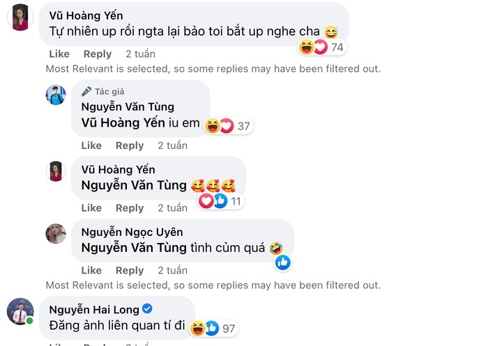 Những dòng comment rất tình từ giữa Văn Tùng và Hoàng Yến